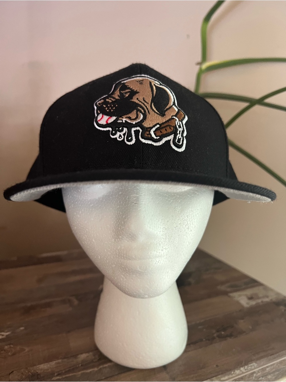 Black Dog Patch Snapback Hat with Brown Embroidered Pup